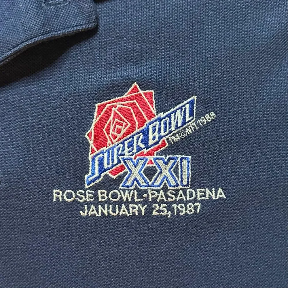 Super Bowl XXI Navy Polo Shirt 80's Vintage 1987 Super Bowl embroidered LOGO 7 - Picture 2 of 6